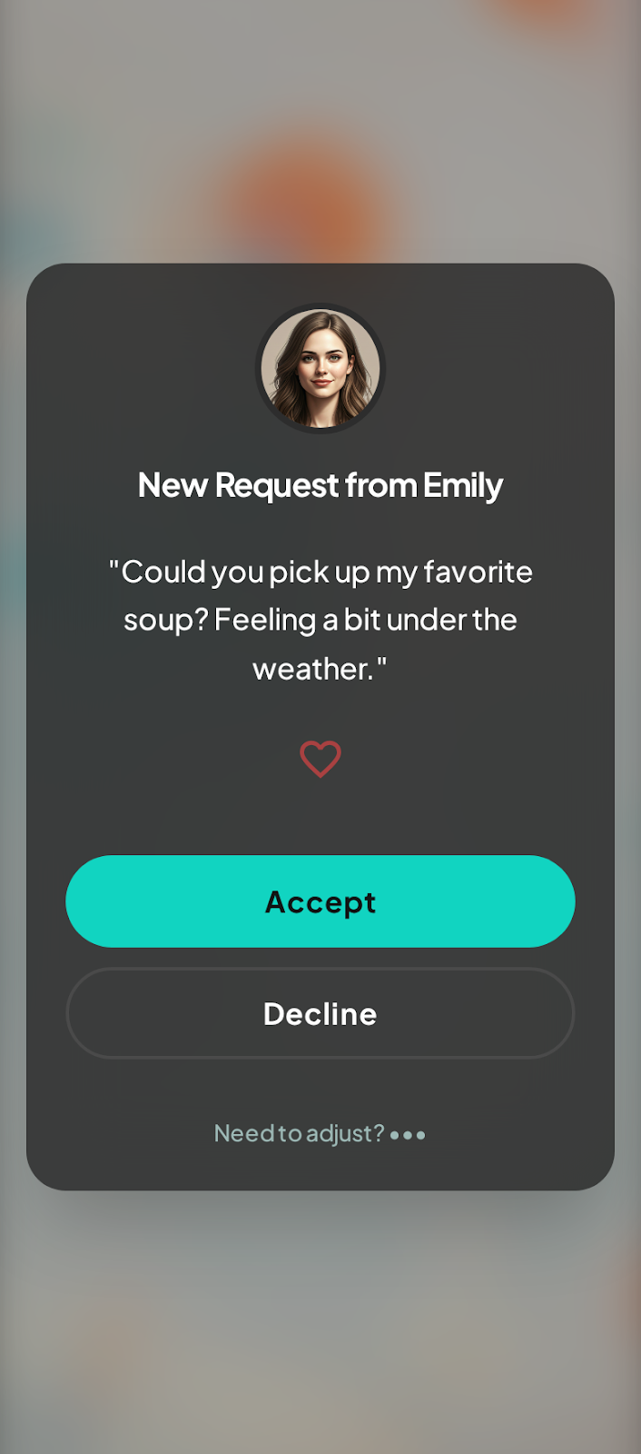 Pact request screen showing a new request from Emily
